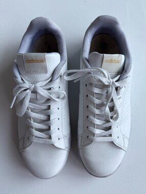 Adidas Advantage Gold Script Sneakers White Gold Cloudfoam US Women's 11